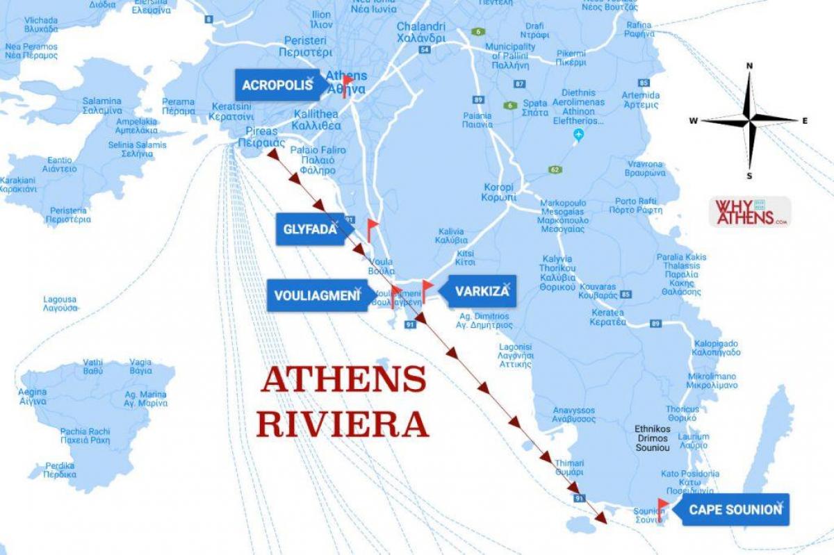 mapa da riviera de Atenas
