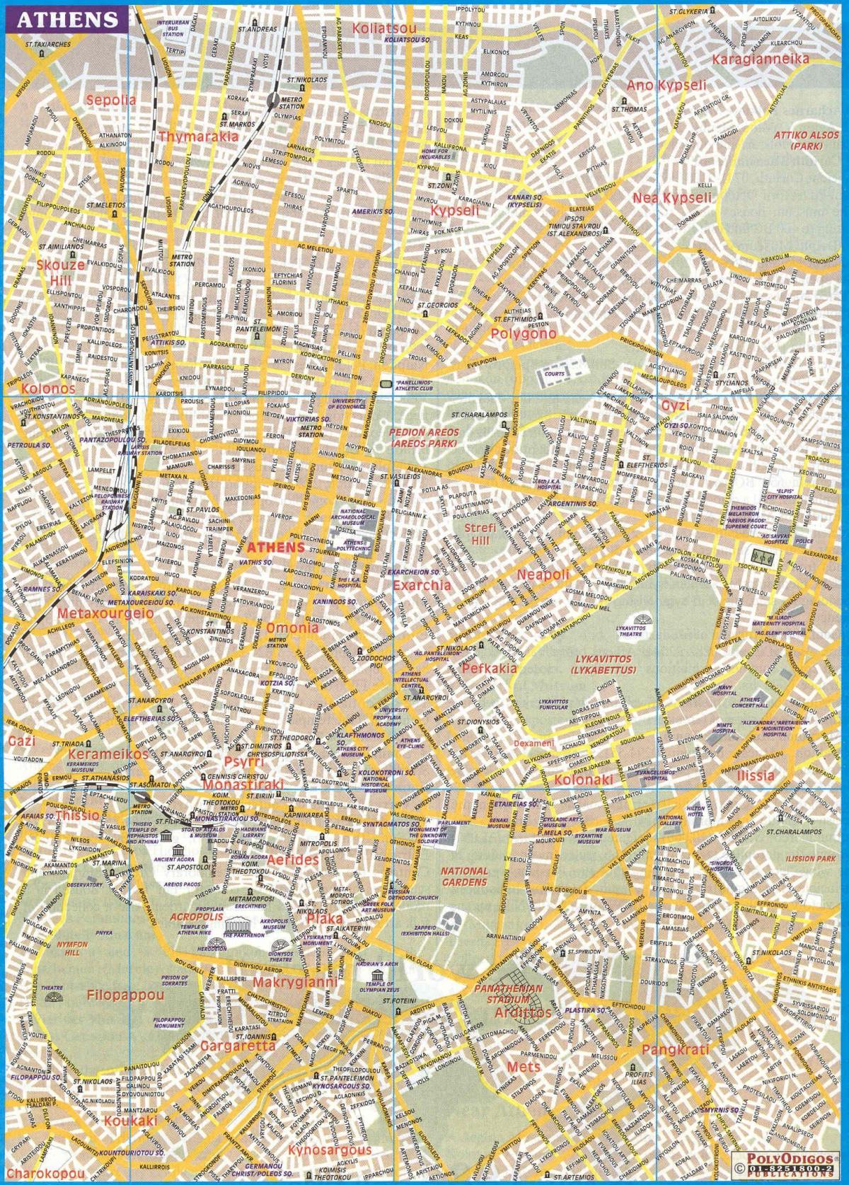 mapa da cidade de Atenas, grécia