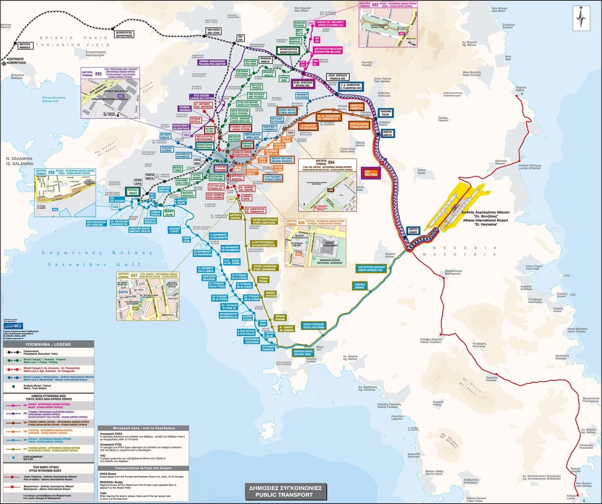 Atenas, grécia ônibus mapa de rotas