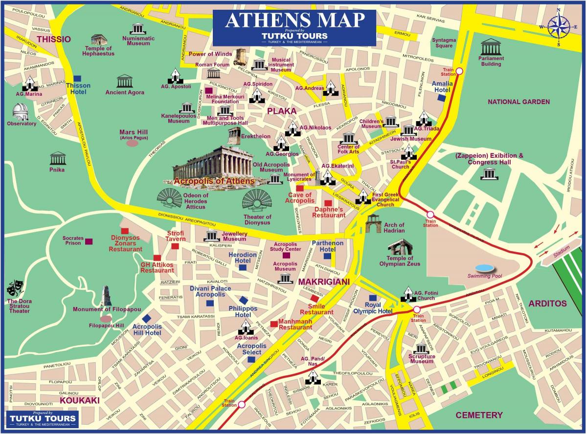 mapa turístico de Atenas, grécia