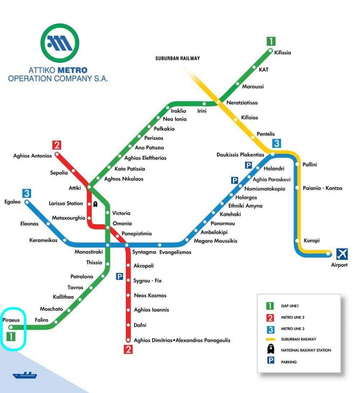 mapa do pireu estação de metro 
