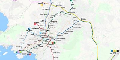 Atenas, de metro e de eléctrico mapa